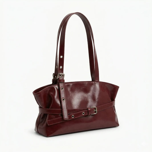 Sac cabas vintage rouge — vue de face sur fond blanc