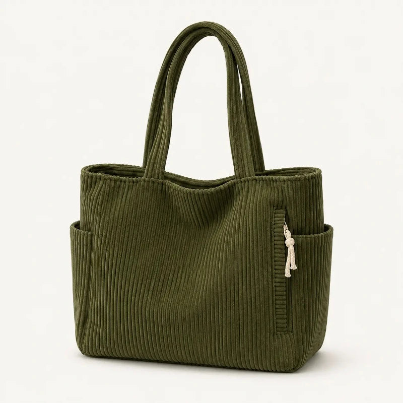 sac cabas velours scolaire vert sur fond blanc