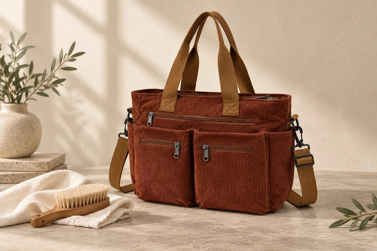 Sac cabas en velours côtelé avec brosse douce d’entretien Image