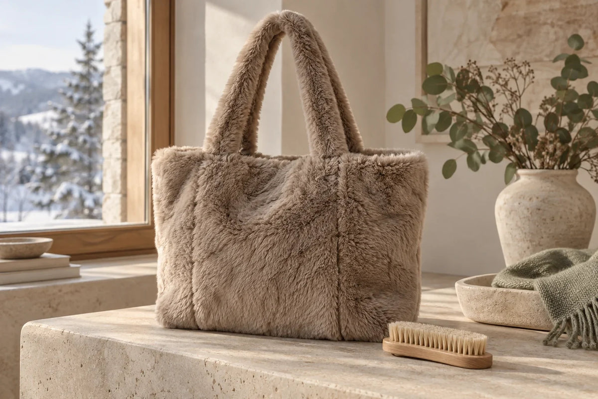 Sac cabas moumoute beige avec brosse douce d’entretien Image