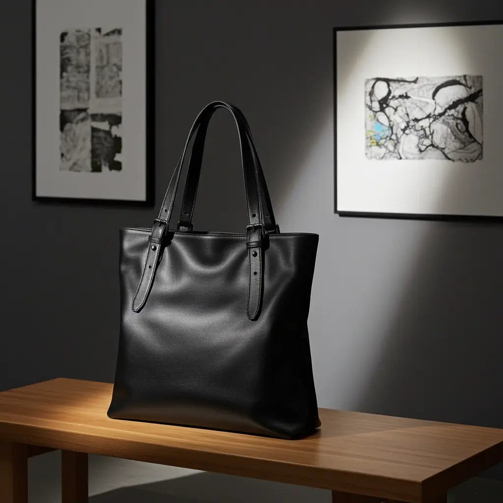 Sac cabas de cours noir posé sur table — guide dimensions idéales