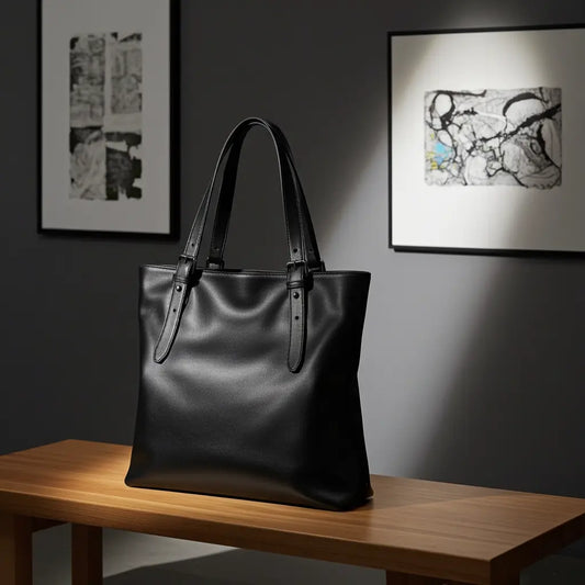 Sac cabas de cours noir posé sur table — guide dimensions idéales