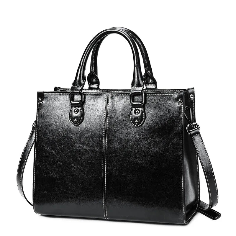 Sac cabas cuir bandoulière femme noir, vue de face
