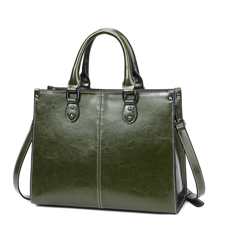 Sac cabas cuir bandoulière femme vert, vue de face