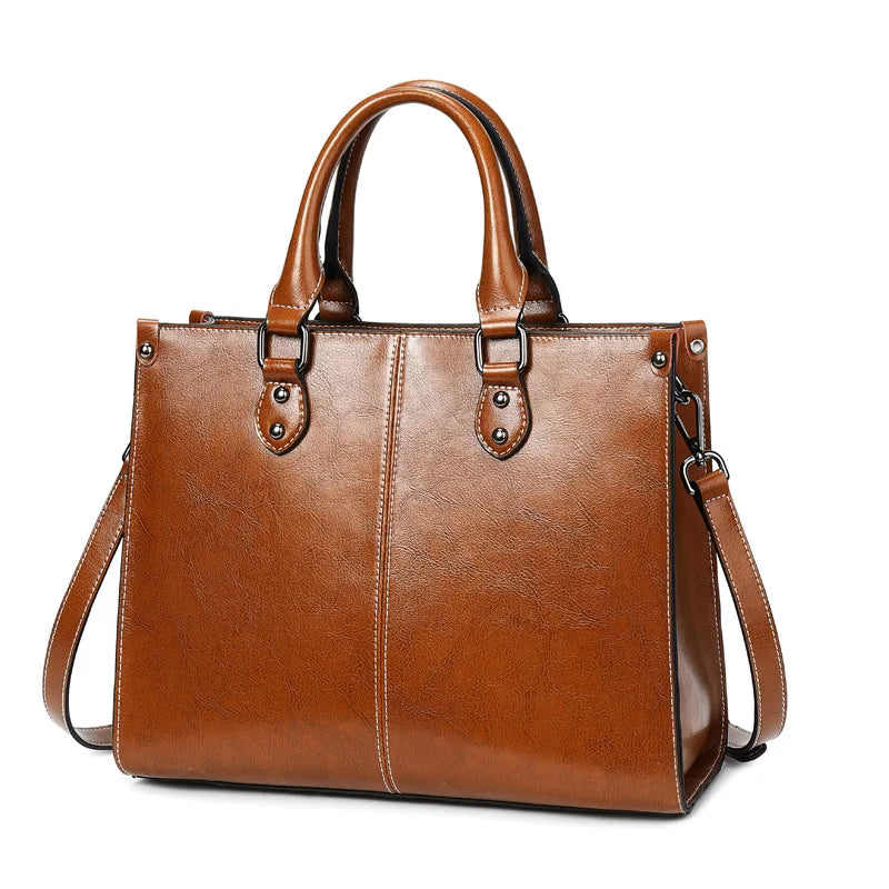 Sac cabas cuir bandoulière femme marron, vue de face
