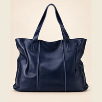 Sac cabas cuir grand format femme bleu, vue de face