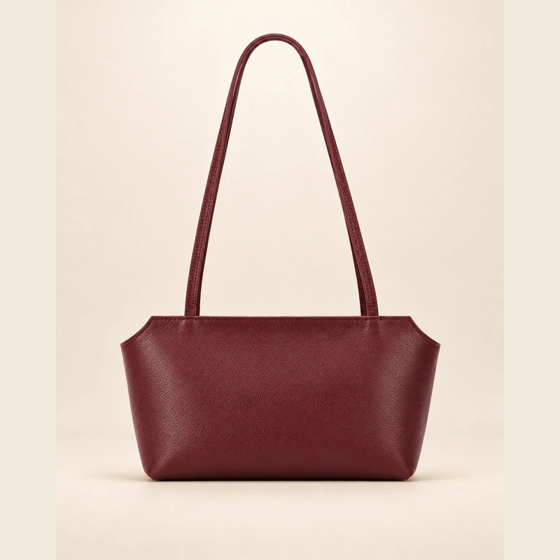 Mini sac cabas cuir grainé femme bordeaux, vue de face
