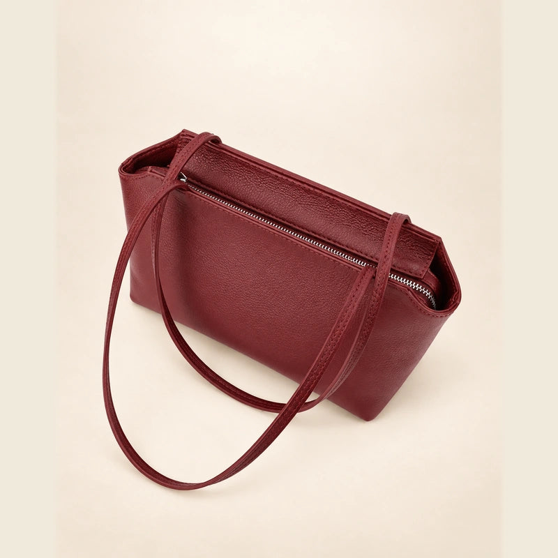 Mini sac cabas cuir grainé femme bordeaux, vue trois quarts