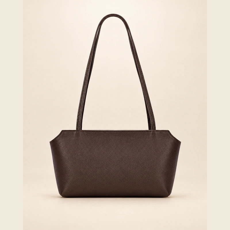 Mini sac cabas cuir grainé femme café, vue de face