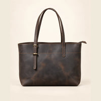Sac cabas cuir ciré femme café, vue de face