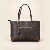 Sac cabas cuir ciré femme café, vue de dos