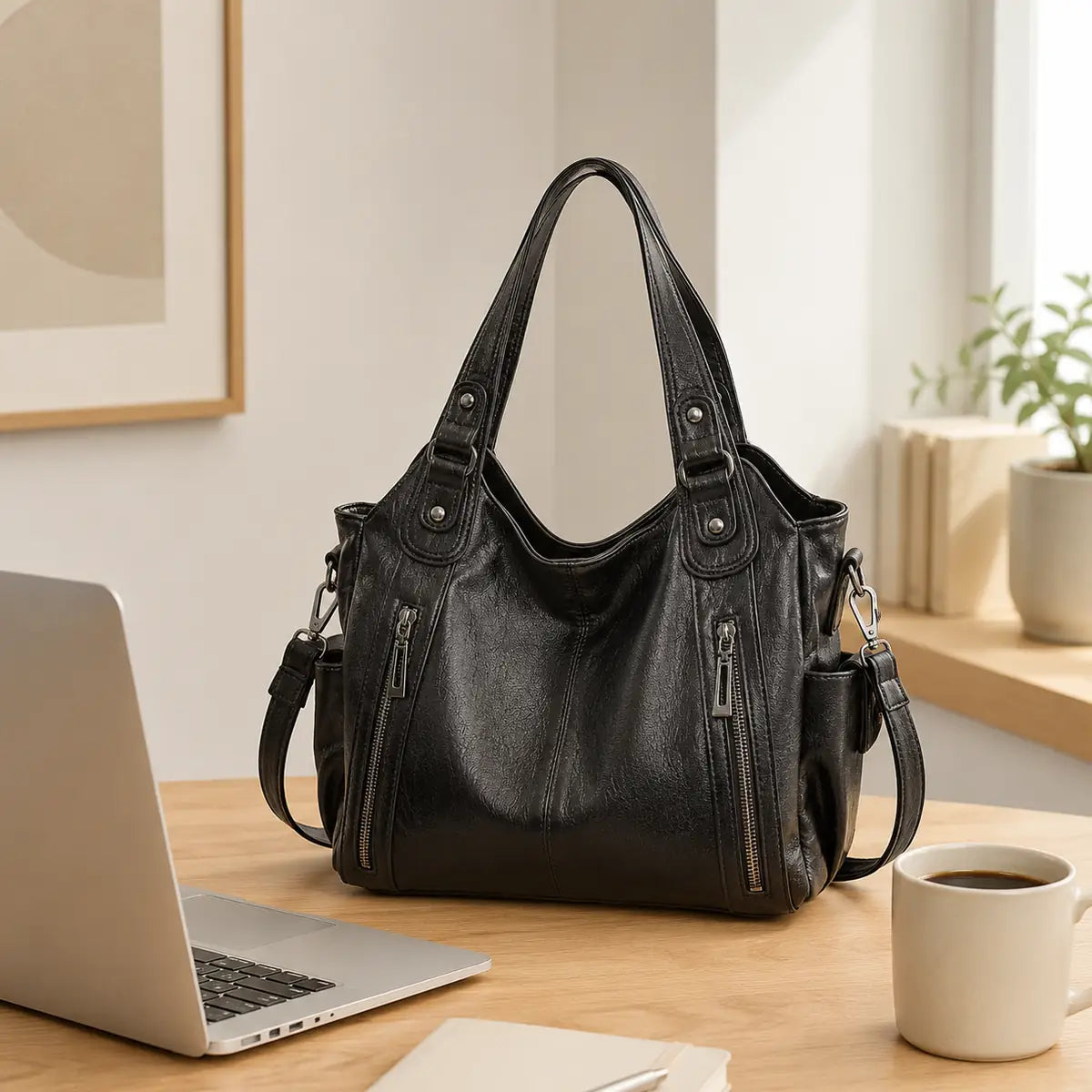 Sac cabas simili-cuir bicolore bandoulière femme