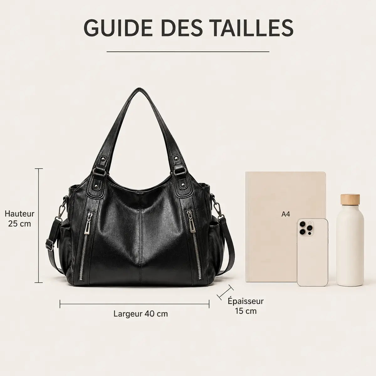 Sac cabas simili-cuir bicolore bandoulière femme