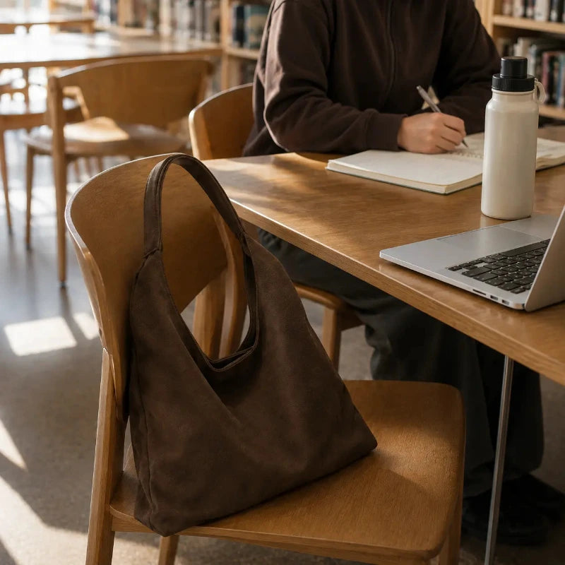 grand sac cabas vintage sur chaise de bibliothèque