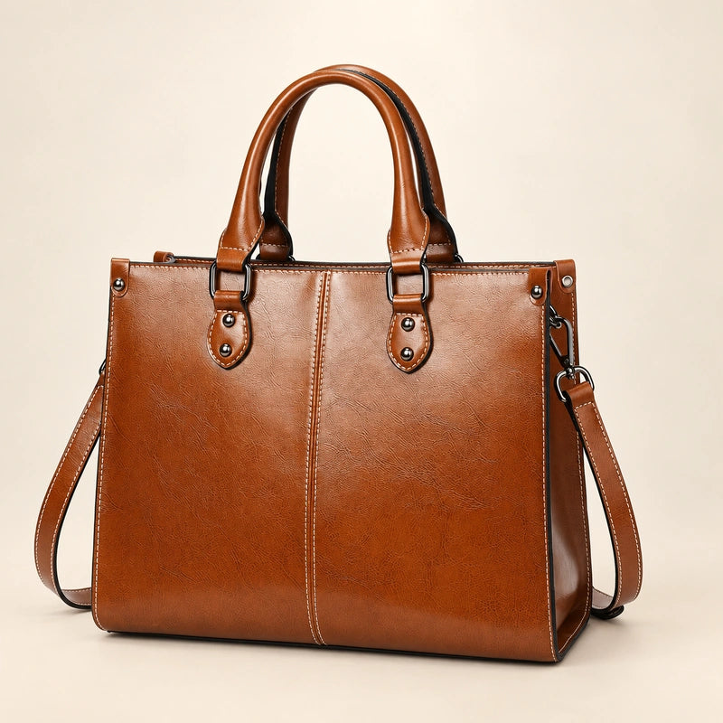 Sac cabas cuir bandoulière femme — cafe 01 face