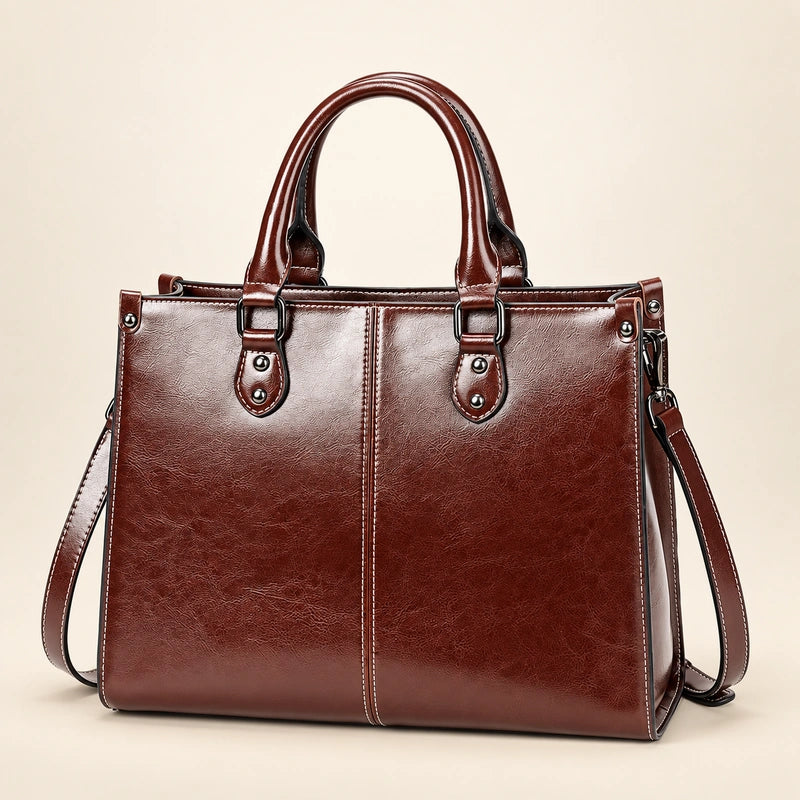 Sac cabas cuir bandoulière femme — marron 01 face bandouliere
