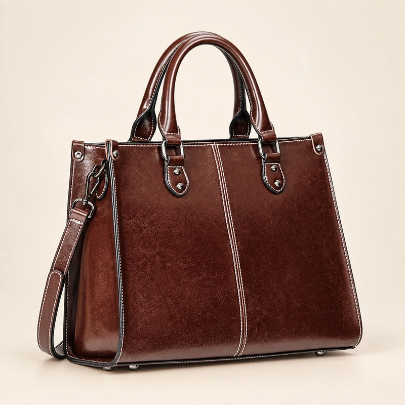 Sac cabas cuir bandoulière femme — marron 04 trois quarts