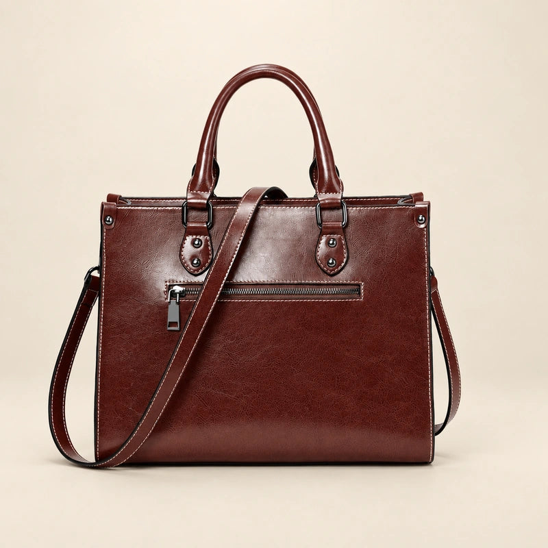 Sac cabas cuir bandoulière femme — marron 05 dos