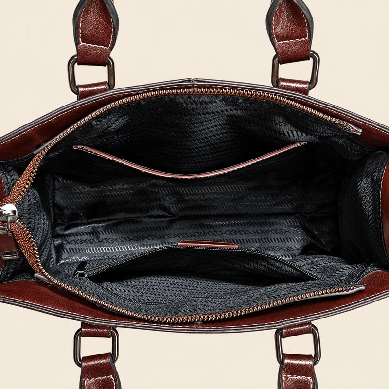 Sac cabas cuir bandoulière femme — marron 06 interieur