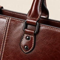 Sac cabas cuir bandoulière femme — marron 07 detail anse