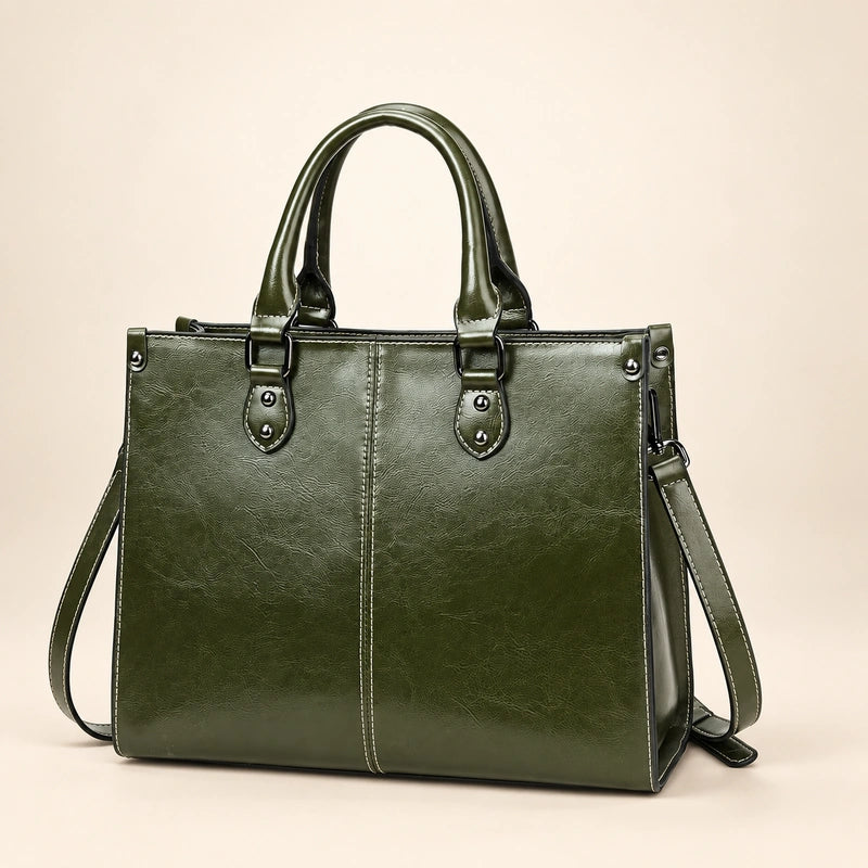 Sac cabas cuir bandoulière femme — vert 01 face