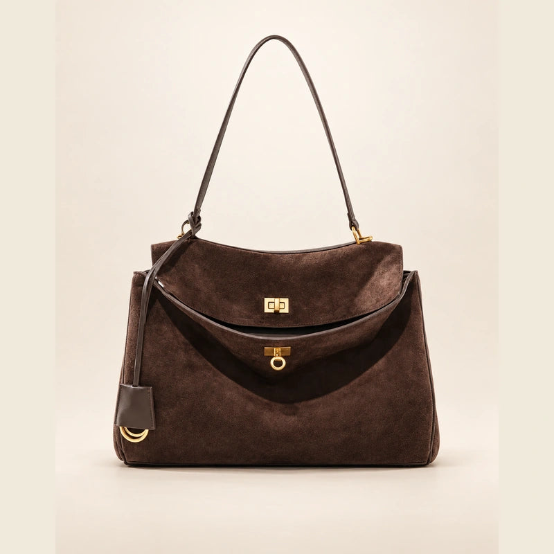 Sac cabas daim doublure cuir femme — cafe grand 01 face