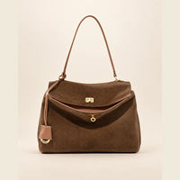 Sac cabas daim doublure cuir femme — marron grand 01 face