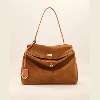Sac cabas daim doublure cuir femme — orange grand 01 face