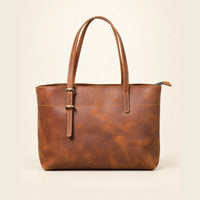 Sac cabas cuir ciré femme marron, vue de face