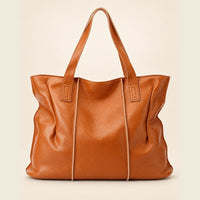 Sac cabas cuir grand format femme marron, vue de face