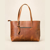 Sac cabas cuir ciré femme marron, vue de dos