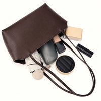 Mini sac cabas cuir grainé femme café avec accessoires sans logos