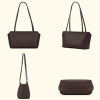 Mini sac cabas cuir grainé femme café, quatre vues du sac sans légendes