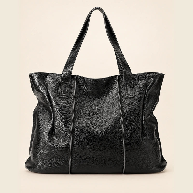 Sac cabas cuir grand format femme noir, vue de face