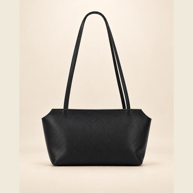 Mini sac cabas cuir grainé femme noir, vue de face