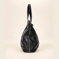 Sac cabas cuir grand format femme noir, vue de profil