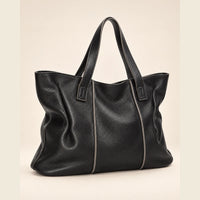 Sac cabas cuir grand format femme noir, vue trois quarts