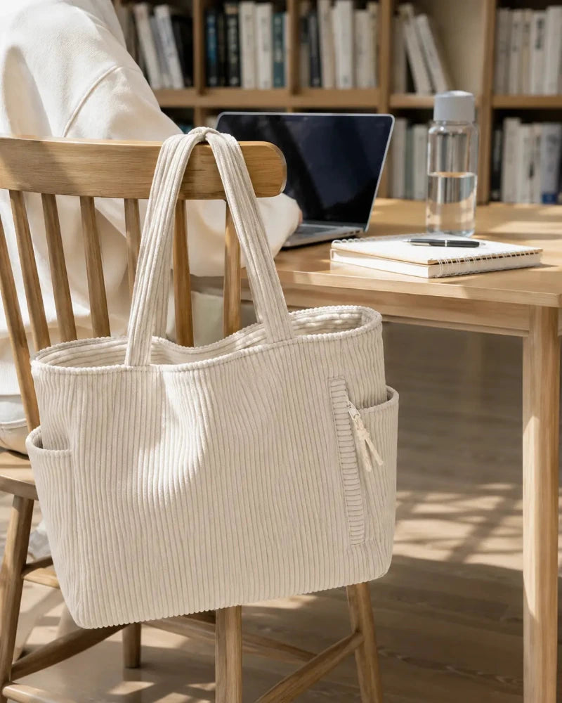 sac cabas accroché à une chaise de bibliothèque