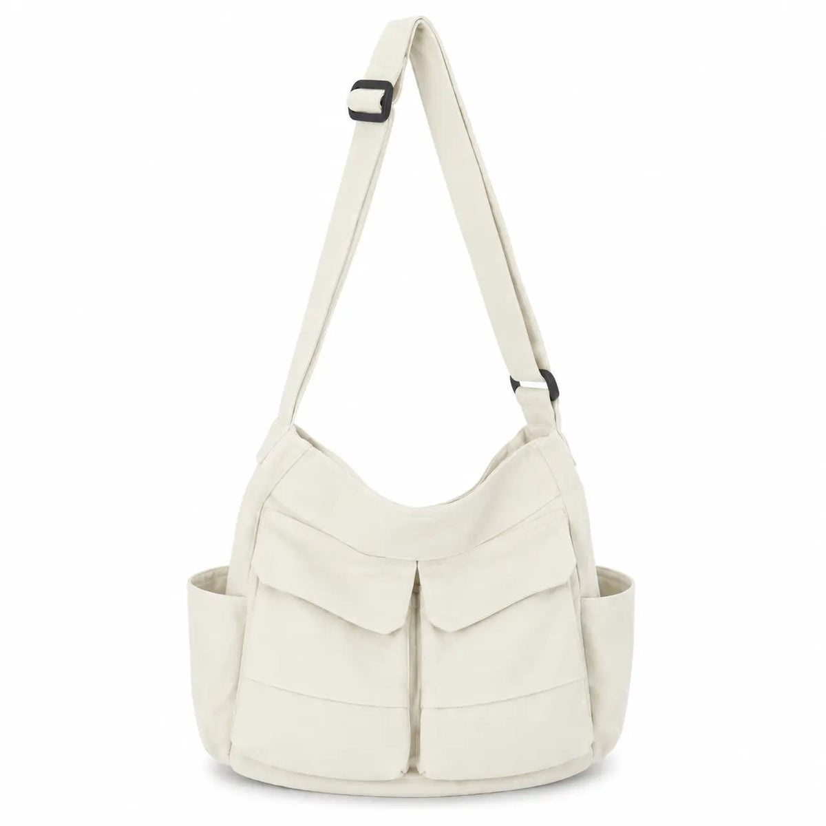 Sac cabas bandouliere blanc vue sur fond blanc