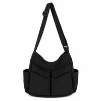 Sac cabas bandouliere noir vue sur fond blanc