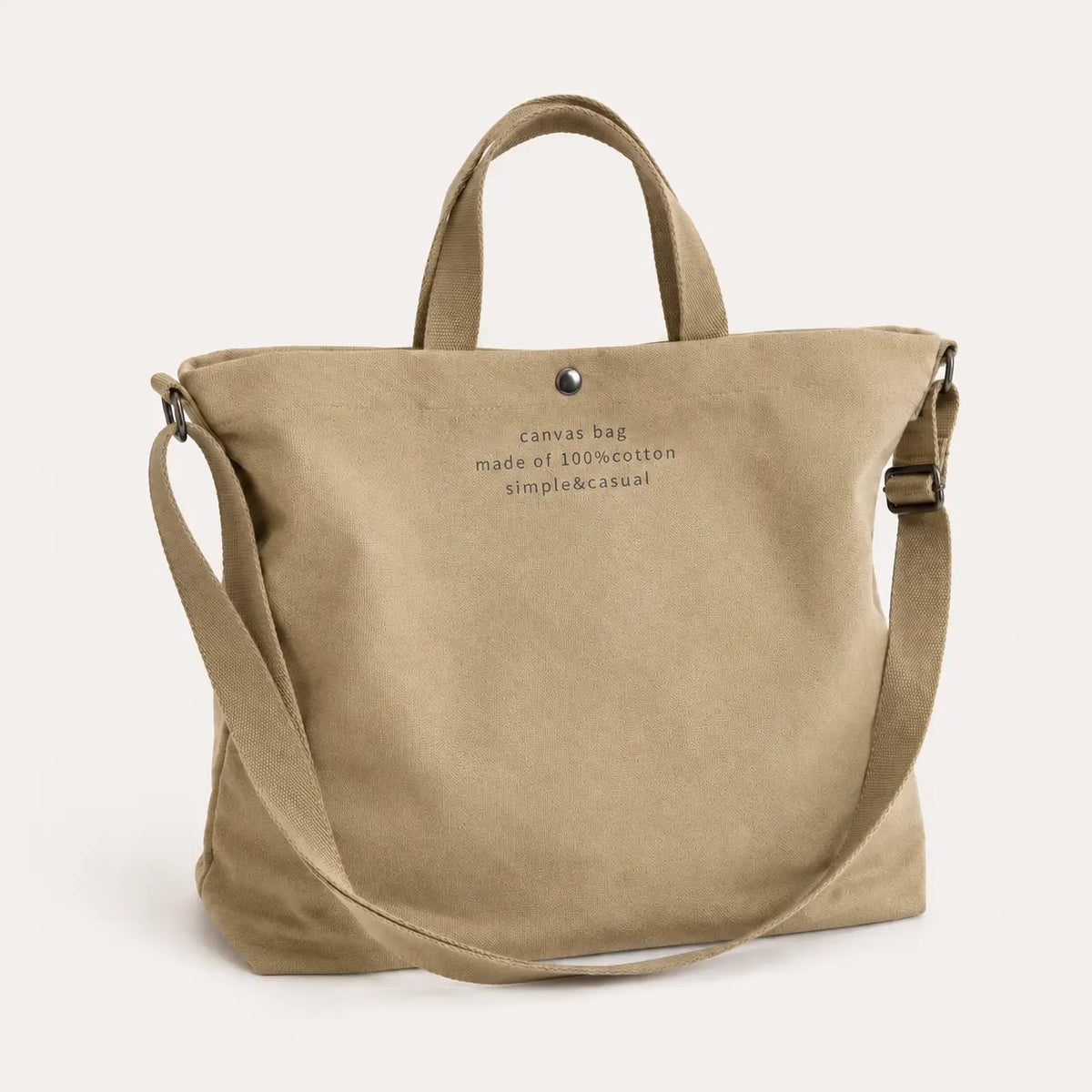 Sac cabas bandoulière en toile beige — vue de face sur fond blanc