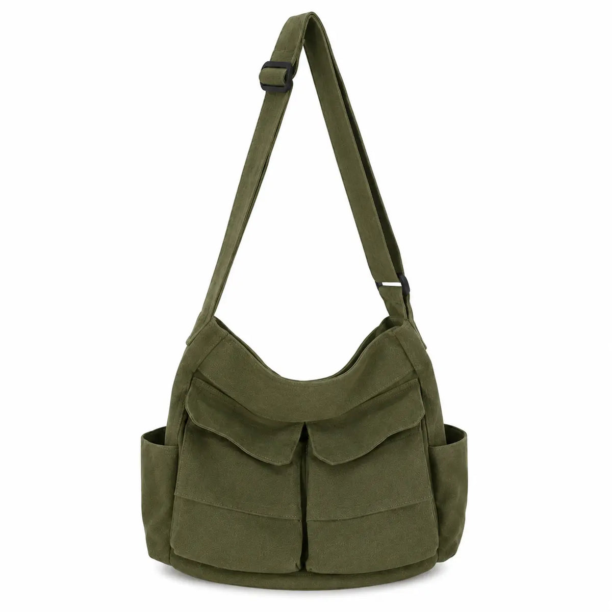 Sac cabas bandouliere vert vue sur fond blanc