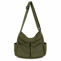 Sac cabas bandouliere vert vue sur fond blanc