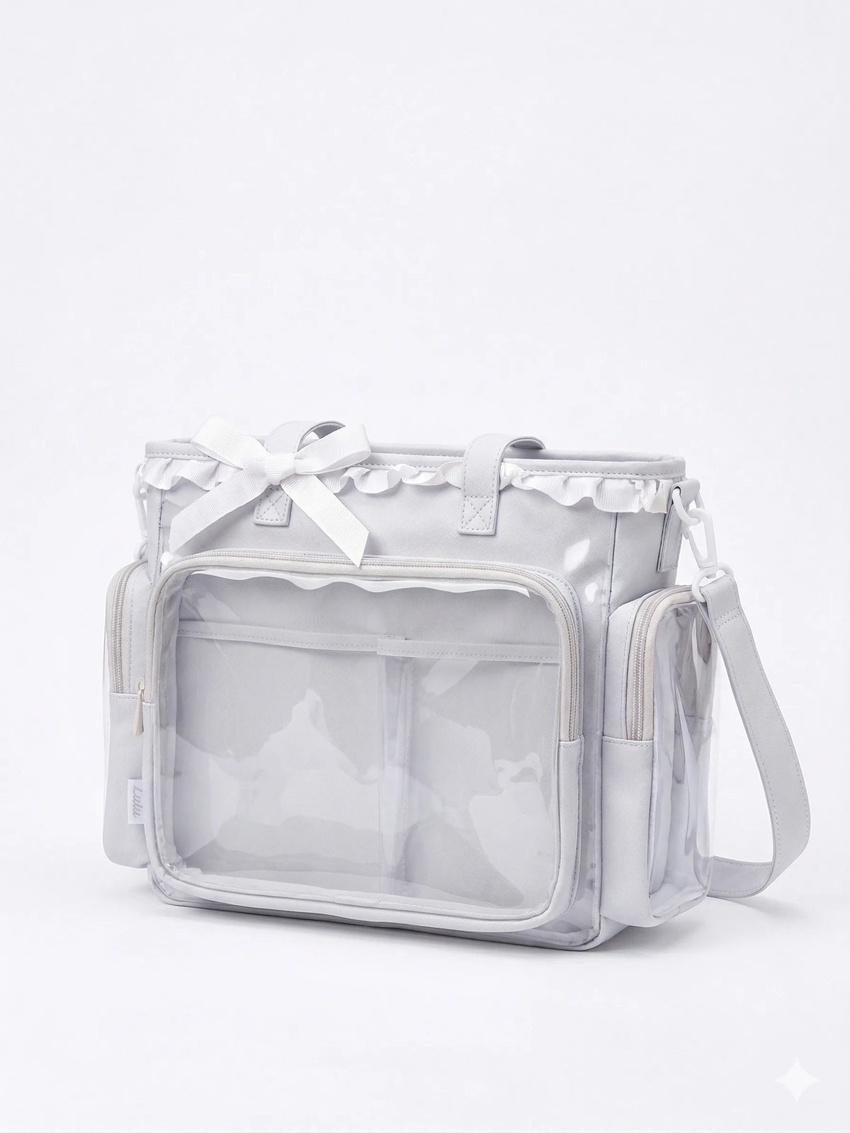Grand sac de cours japonais cabas nylon gris — vue de face sur fond blanc