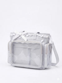 Grand sac de cours japonais cabas nylon gris — vue de face sur fond blanc