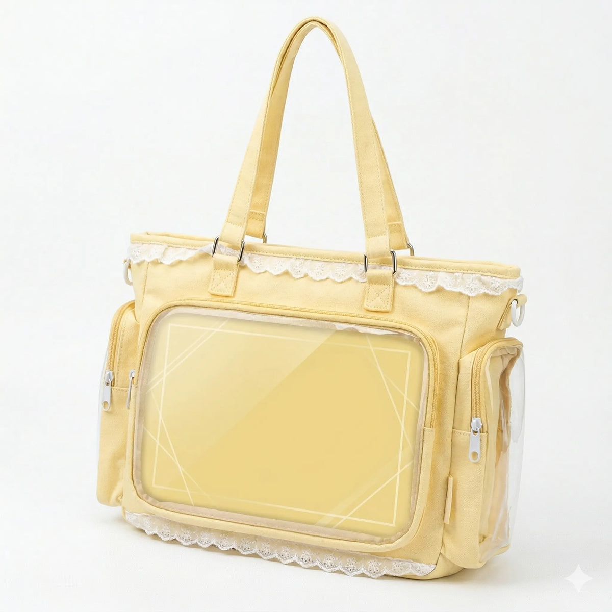 Grand sac de cours japonais cabas nylon jaune — vue de face sur fond blanc