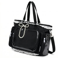 Grand sac de cours japonais cabas nylon noir — vue de face sur fond blanc