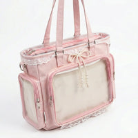 Grand sac de cours japonais cabas nylon rose — vue de face sur fond blanc
