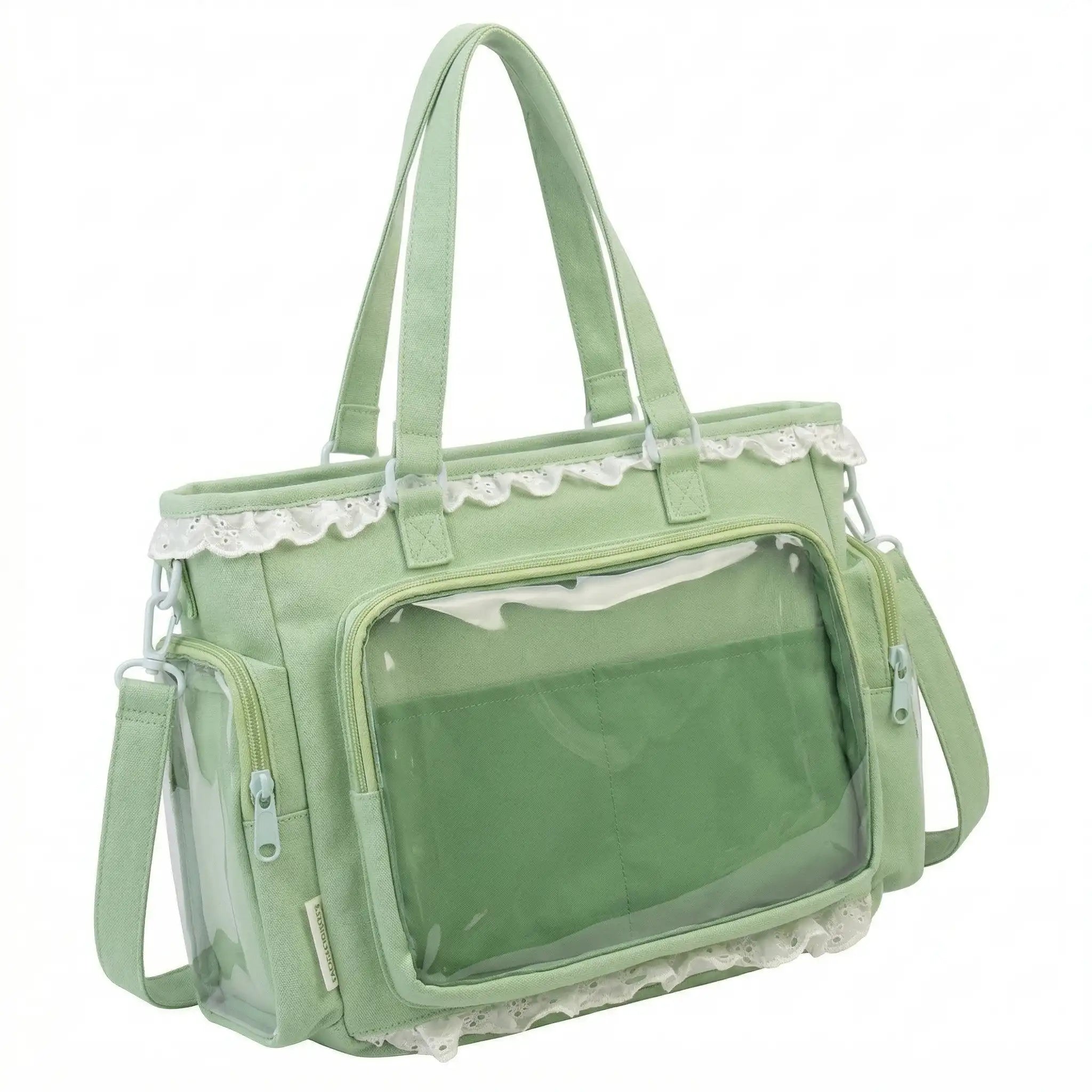 Grand sac de cours japonais cabas nylon vert — vue de face sur fond blanc