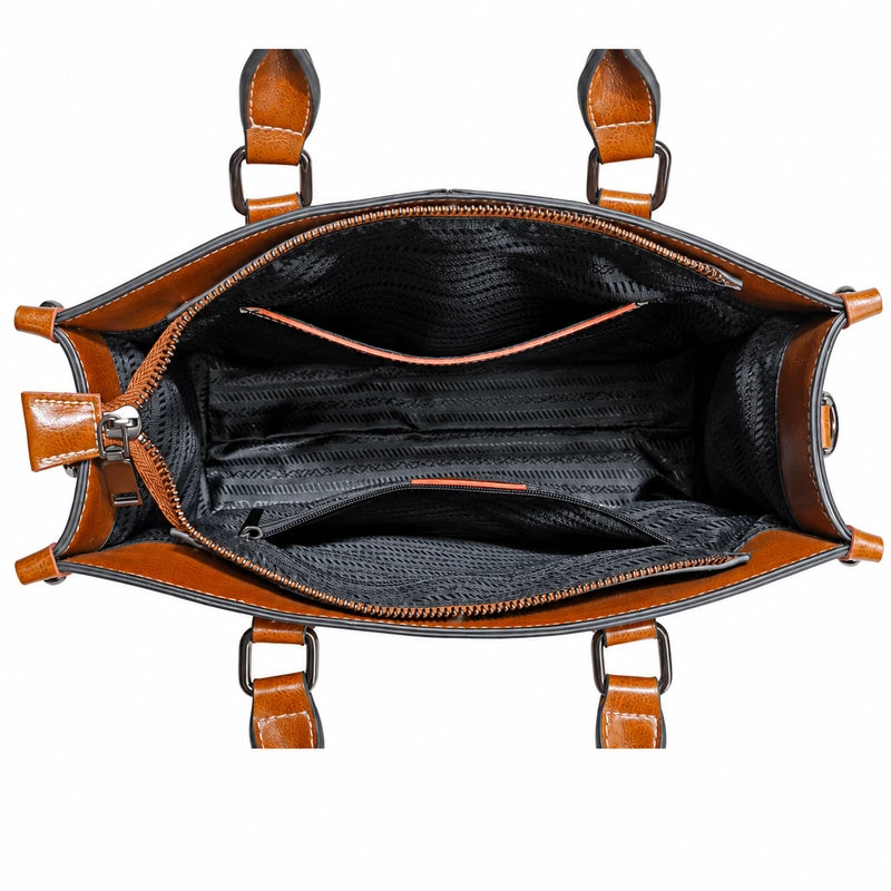 Sac cabas cuir bandoulière femme marron, vue de l’intérieur
